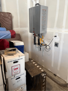Newly installed tankless water heater in Chowchilla by Johnson Plumbing Inc.
